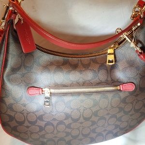 NEW COACH SIGNATURE LEATHER PVC ZIP SHOULDER HANDB